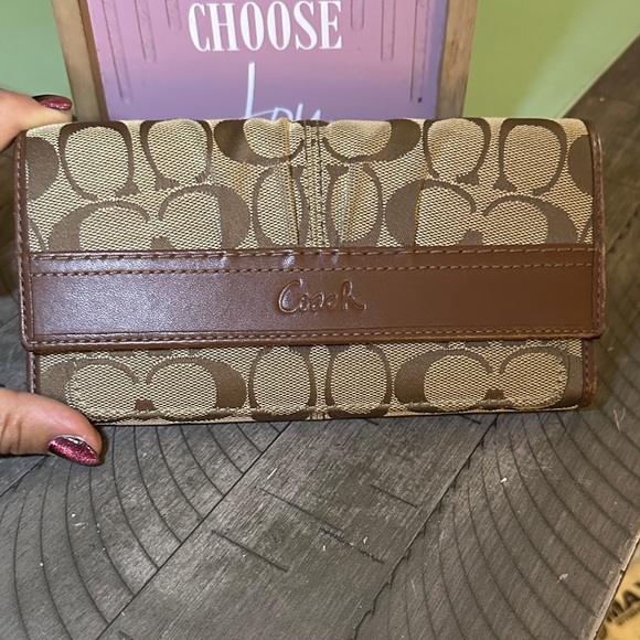 Coach Signature Brown and Tan Clutch - Picture 1 of 10